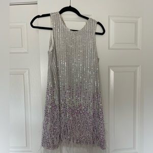 Parker beaded mini dress with feathers